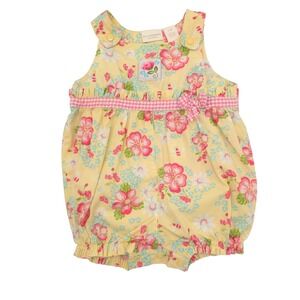 First Moments Bubble Romper Baby Girls Yellow Floral Gingham Bow 0-3M